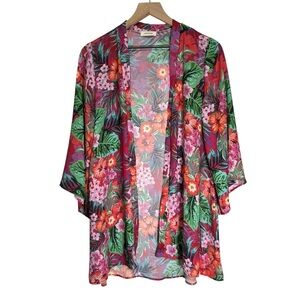 Floral Kimono Cardigan Size Medium Tropical Vacation Resort Beach Coverup
